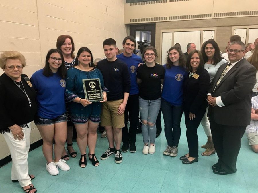 Interact Club and the advisors accepting The Pride of Lindenhurst 2018 Award with Superintendent, Mr. Giordano. 