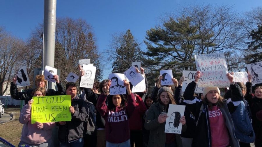 Students protesting gun violence by taking part in the Walkout on March 14th, 2018.