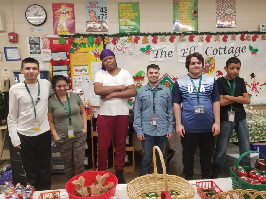 Some of the Life Skills students working at the Elf Cottage
