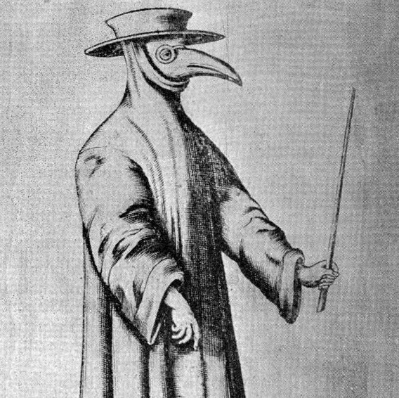 This is a drawing of a medieval plague doctor that would treat The Black Death. 