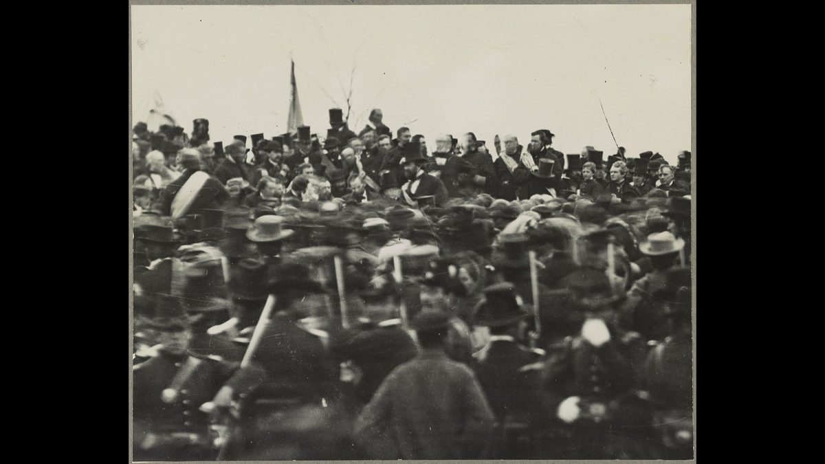 Photo of President Abraham Lincoln at Gettysburg, delivering the Gettysburg Address on November 19th, 1863
